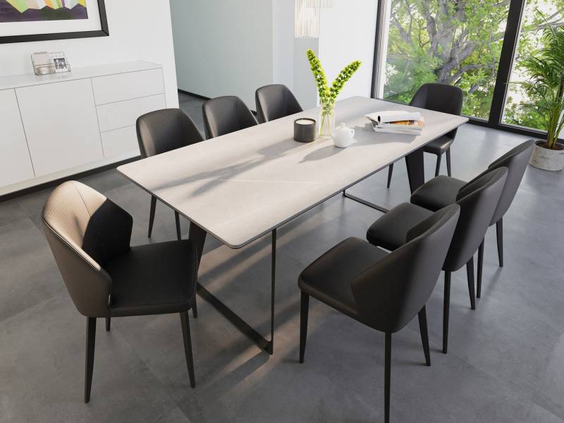 Magnolia Home Esszimmer-Set Esstisch Set FLORINT 200 graue Keramikplatte mit 8 Stühlen Kunstleder von Magnolia Home