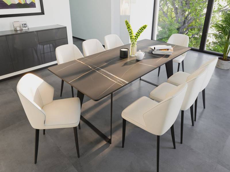 Magnolia Home Esszimmer-Set Esstisch Set FLORINT 200 schwarze Keramikplatte mit 8 Stühlen Kunstled Magnolia Home Esszimmer-Set Esstisch Set FLORINT 200 schwarze Keramikplatte mit 8 Stühlen Kunstled von Magnolia Home