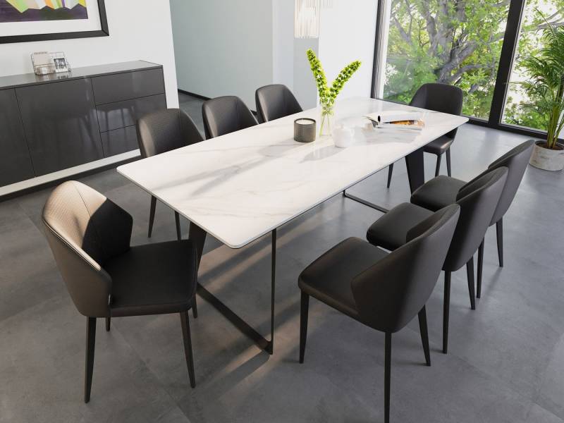 Magnolia Home Esszimmer-Set Esstisch Set FLORINT 200 weiße Keramikplatte mit 8 Stühlen Kunstleder von Magnolia Home