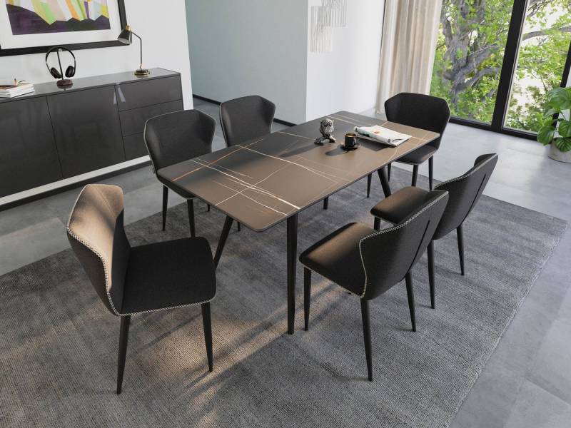 Magnolia Home Esszimmer-Set Esstisch Set RIGA 160 schwarze Keramikplatte mit 6 Stühlen Stoffbezug Magnolia Home Esszimmer-Set Esstisch Set RIGA 160 schwarze Keramikplatte mit 6 Stühlen Stoffbezug von Magnolia Home