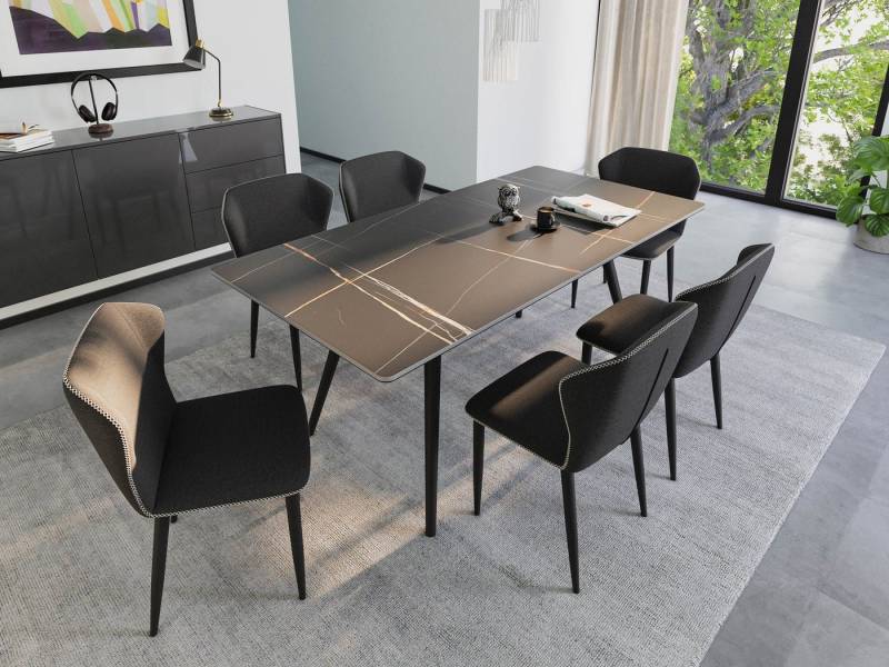 Magnolia Home Esszimmer-Set Esstisch Set RIGA 180 schwarze Keramikplatte mit 6 Stühlen Stoffbezug Magnolia Home Esszimmer-Set Esstisch Set RIGA 180 schwarze Keramikplatte mit 6 Stühlen Stoffbezug von Magnolia Home