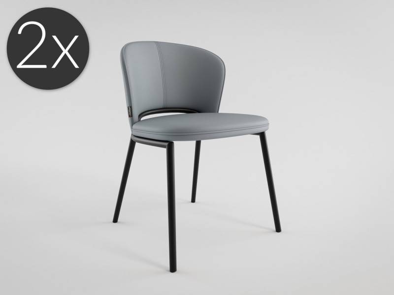Magnolia Home Esszimmerstuhl 2er Set Esszimmerstuhl Design Küchenstuhl Dean Kunstleder hellgrau Met von Magnolia Home