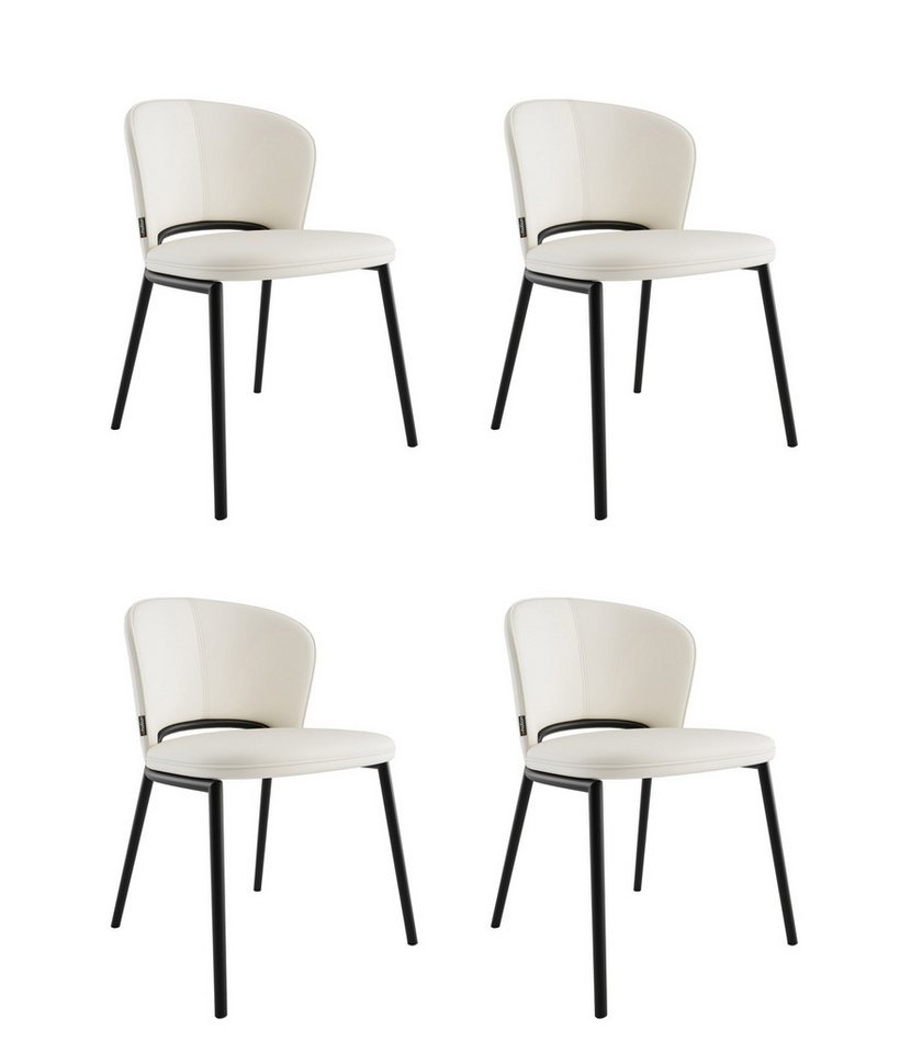 Magnolia Home Esszimmerstuhl 4er Set Esszimmerstuhl Design Küchenstuhl Dean Kunstleder creme Metall von Magnolia Home