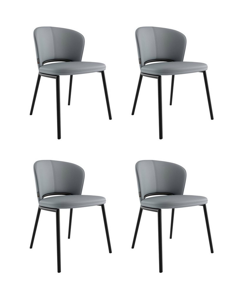 Magnolia Home Esszimmerstuhl 4er Set Esszimmerstuhl Design Küchenstuhl Dean Kunstleder hellgrau Met von Magnolia Home