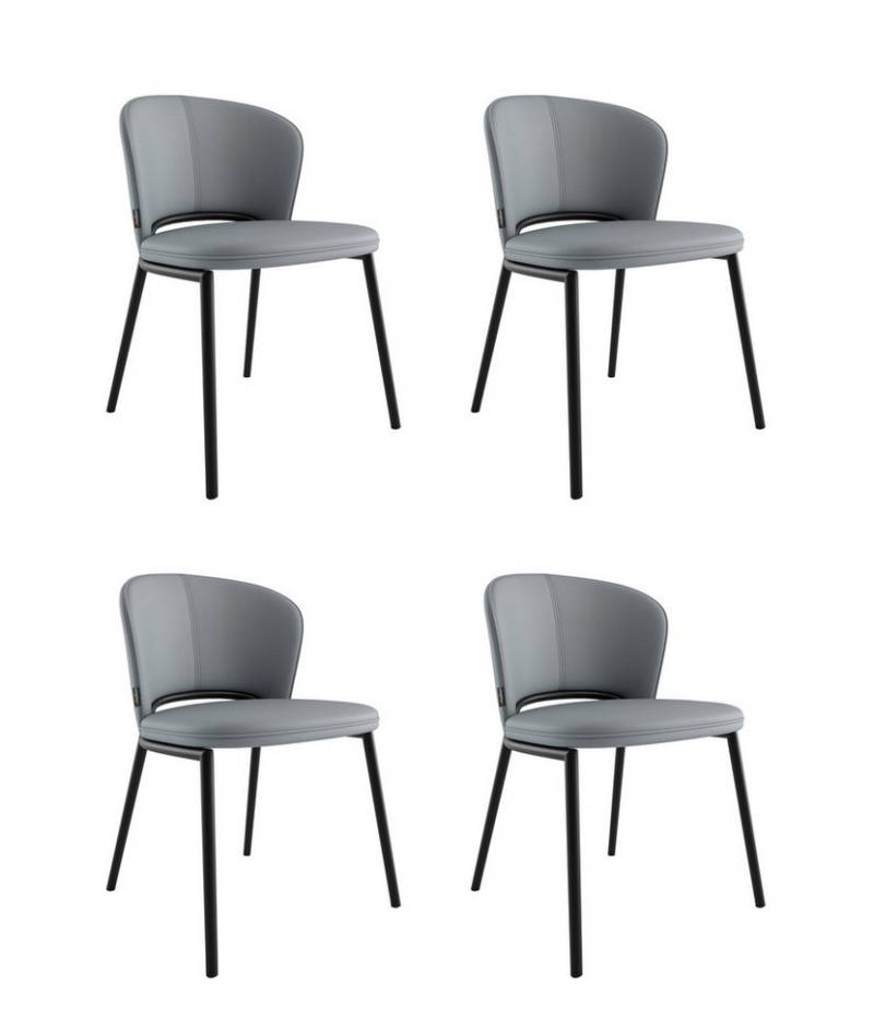Magnolia Home Esszimmerstuhl 4er Set Esszimmerstuhl Design Küchenstuhl Dean Kunstleder hellgrau Met von Magnolia Home