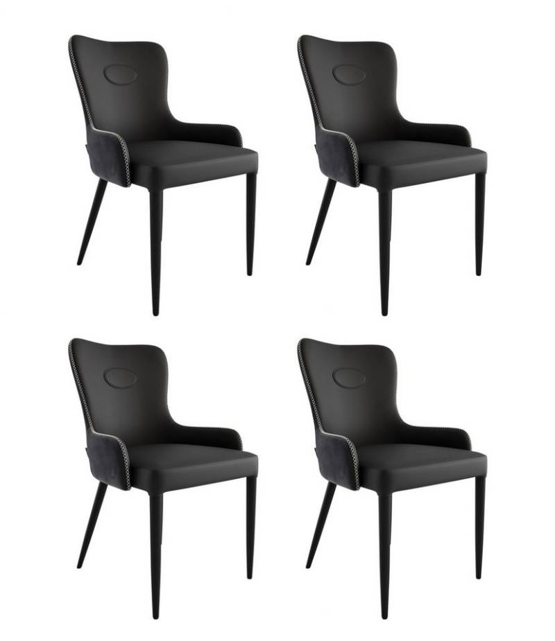 Magnolia Home Esszimmerstuhl 4er Set Esszimmerstuhl klassisch James Samt Polsterstuhl schwarz Metal von Magnolia Home