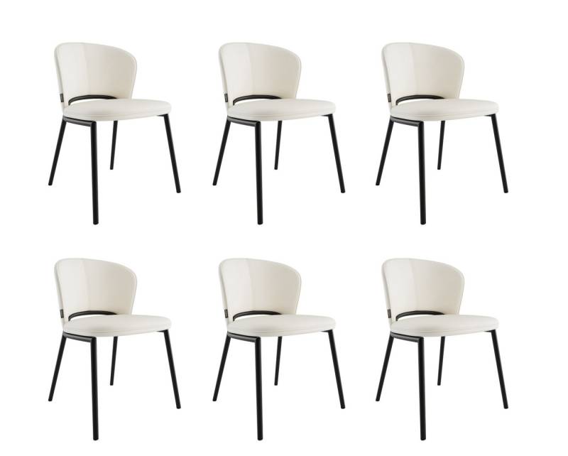 Magnolia Home Esszimmerstuhl 6er Set Esszimmerstuhl Design Küchenstuhl Dean Kunstleder creme Metall von Magnolia Home