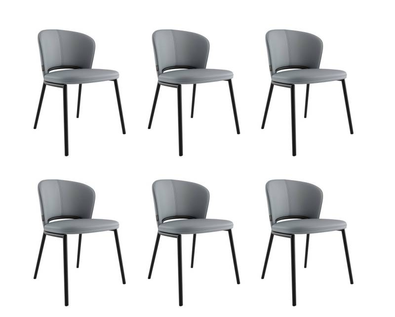 Magnolia Home Esszimmerstuhl 6er Set Esszimmerstuhl Design Küchenstuhl Dean Kunstleder hellgrau Met von Magnolia Home