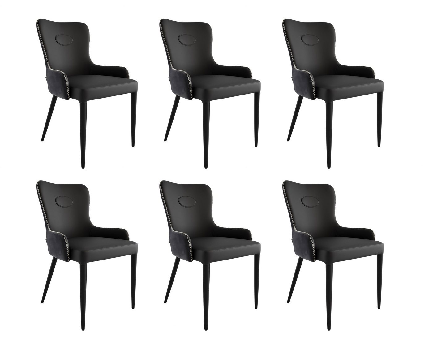 Magnolia Home Esszimmerstuhl 6er Set Esszimmerstuhl klassisch James Samt Polsterstuhl schwarz Metal von Magnolia Home