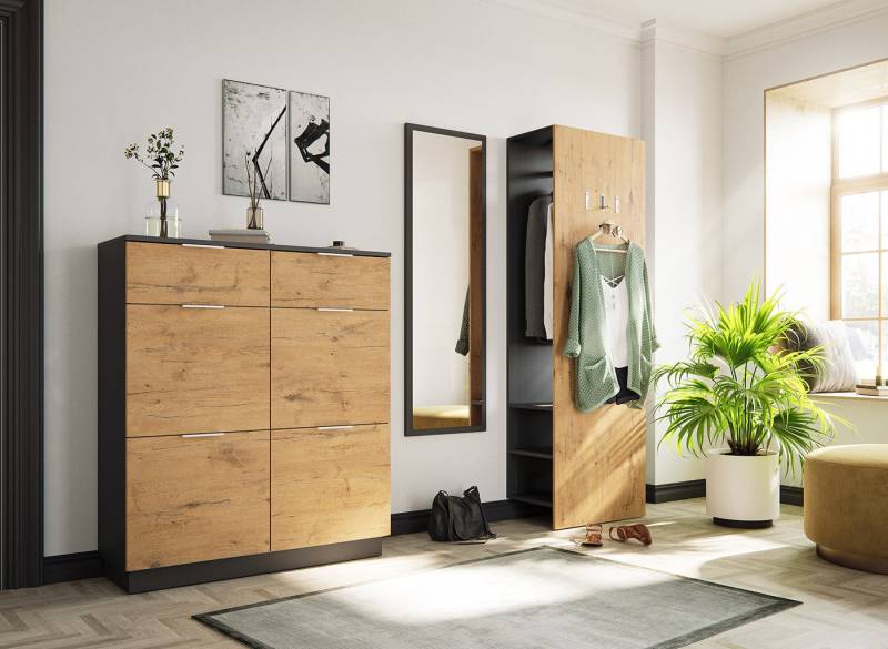 Magnolia Home Garderoben-Set Flurmöbel-Set Central 3tlg Spiegel Schuhschrank 22 Paar Oak von Magnolia Home