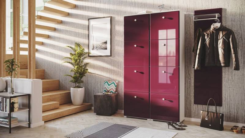Magnolia Home Garderoben-Set Garderobe Set 113 Brawley 2 tlg Schuhschrank 8 Klappen 32 Paar Weiss-B von Magnolia Home