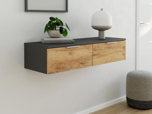 Magnolia Home Hängekonsole Urban Slimline 2 Schubladen Softclose Farbe Oak Gold/Grafit von Magnolia Home