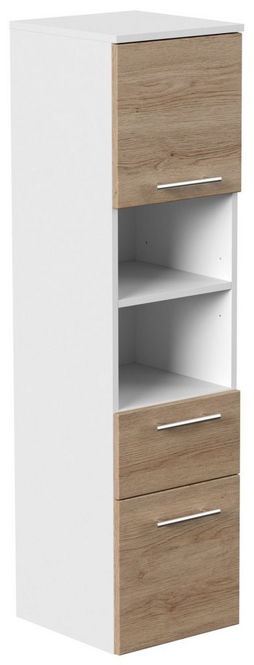 Magnolia Home Hochschrank Hochschrank SANTINI 135cm weiss matt mit Fronten in eiche hell von Magnolia Home