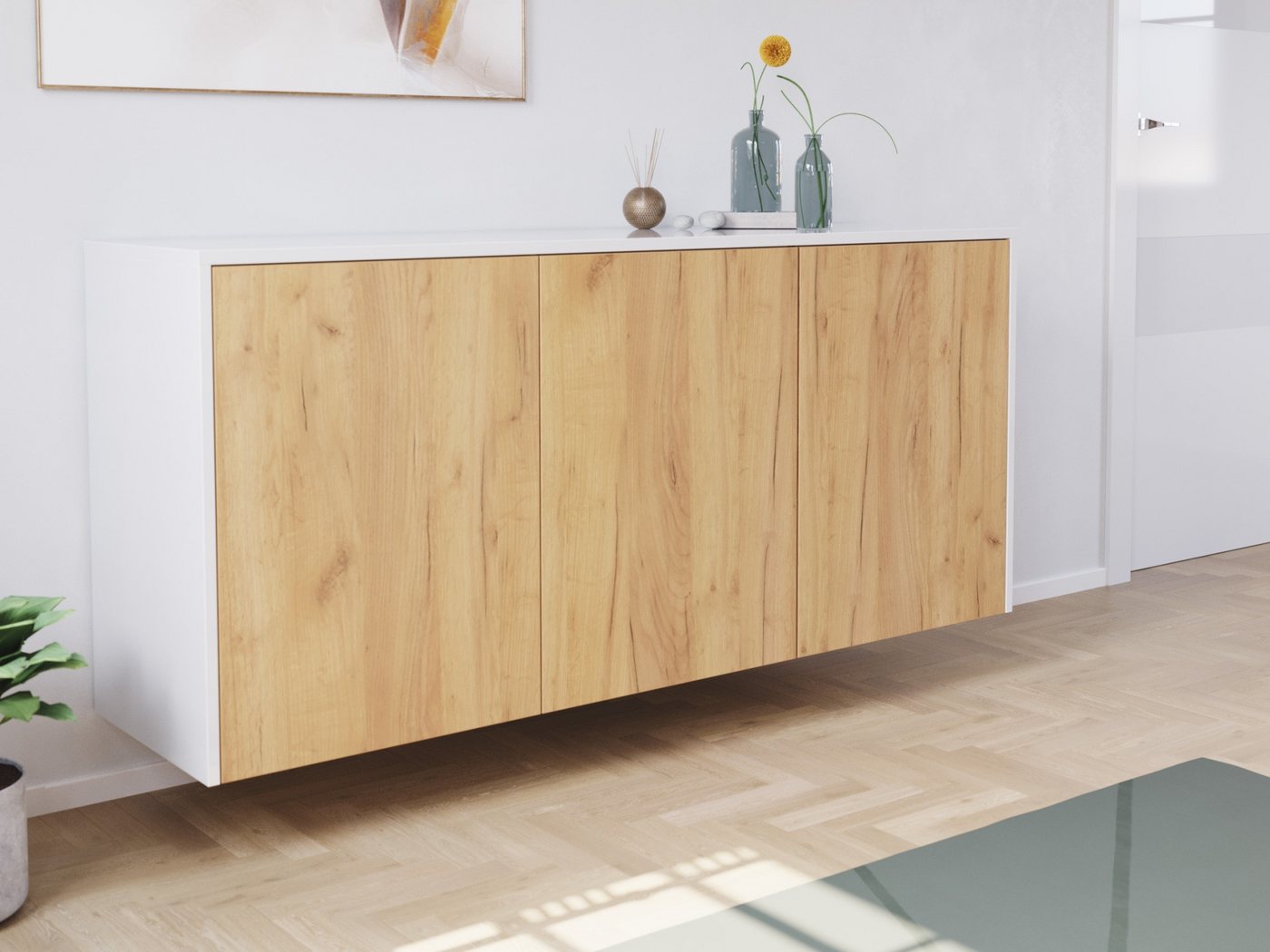 Magnolia Home Kommode Design Sideboard Kommode Genesis B hängend 150cm 3 Türen Weiß Hgl Eich von Magnolia Home