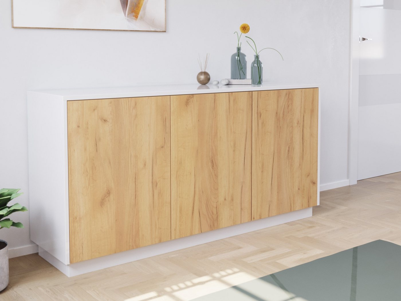Magnolia Home Kommode Design Sideboard Kommode Genesis B stehend 150cm 3 Türen Weiß Hgl Eich von Magnolia Home