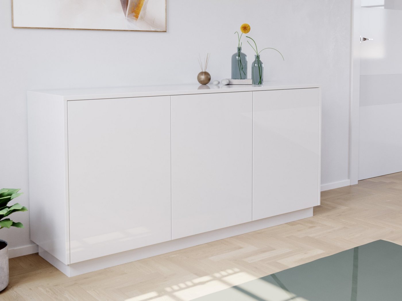 Magnolia Home Kommode Design Sideboard Kommode Genesis B stehend 150cm 3 Türen Weiß Hgl von Magnolia Home