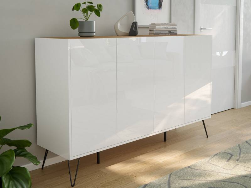 Magnolia Home Kommode Design Sideboard Kommode Rana 155cm 4 Softclose Türen Weiß/Eiche Top Magnolia Home Kommode Design Sideboard Kommode Rana 155cm 4 Softclose Türen Weiß/Eiche Top von Magnolia Home