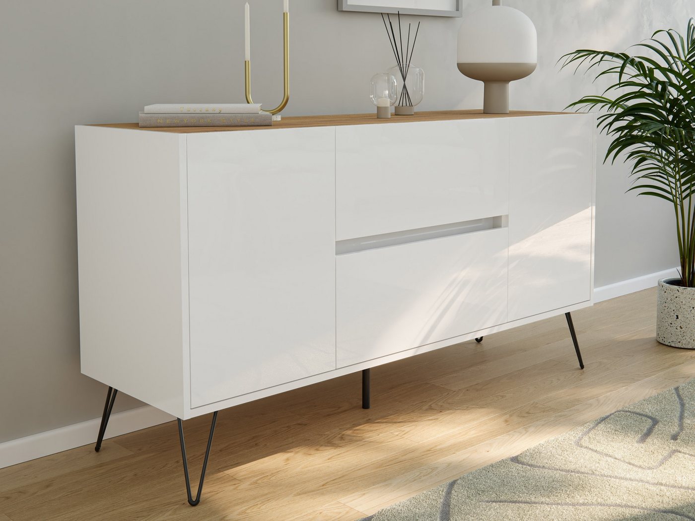 Magnolia Home Kommode Raumwunder Sideboard Kommode Maya 140cm 2 Greif-SoftClose 2 Türen Weiß von Magnolia Home