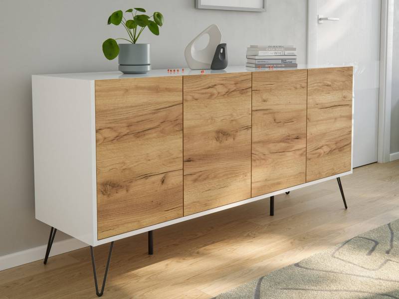 Magnolia Home Kommode Raumwunder XL Sideboard Kommode Maxim 155cm stehend 4 Türen Weiß/Eiche Magnolia Home Kommode Raumwunder XL Sideboard Kommode Maxim 155cm stehend 4 Türen Weiß/Eiche von Magnolia Home