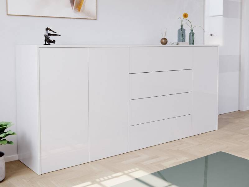 Magnolia Home Kommode Sideboard Impulse 200cm 3 Türen 4 Pushauszüg Weiß Hgl von Magnolia Home