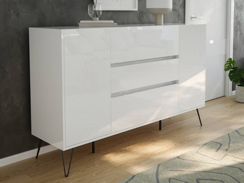 Magnolia Home Kommode Sideboard Yako XL 155cm 3 SoftClose 2 Türen Weiß hochglanz von Magnolia Home
