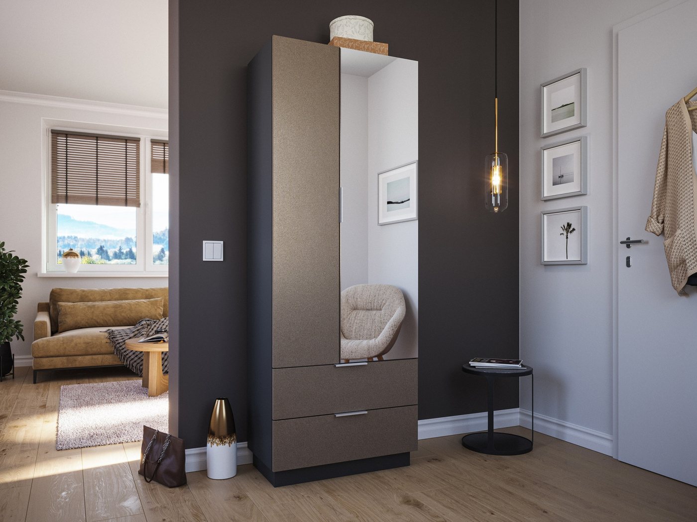 Magnolia Home Mehrzweckschrank Flurschrank Castello-M Spiegeltür 2 Schubl Softclose für 24 Paar Kuban von Magnolia Home