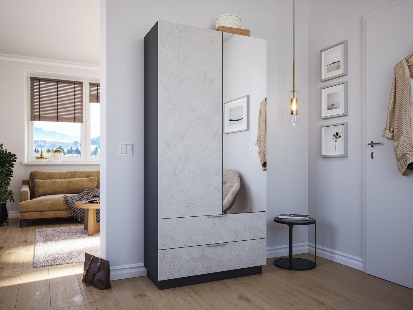 Magnolia Home Mehrzweckschrank Mehrzweckschrank Castello-L Spiegeltür 2 Softeinzüge 30 Paar Stein von Magnolia Home