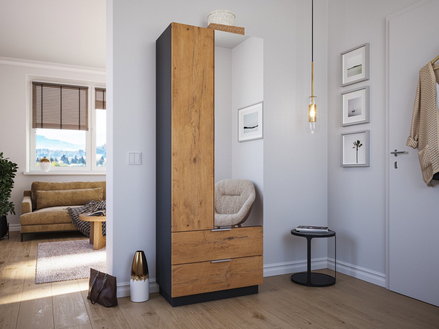 Magnolia Home Mehrzweckschrank Mehrzweckschrank Castello-M Spiegeltür 2 Softeinzüge 24 Paar Oak von Magnolia Home