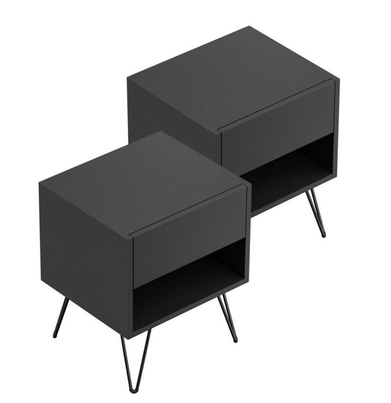Magnolia Home Nachttisch 2er Set Nachttisch Kommode Dion 40cm SoftClose stehend Grafit Softtouc, Soft-Close von Magnolia Home