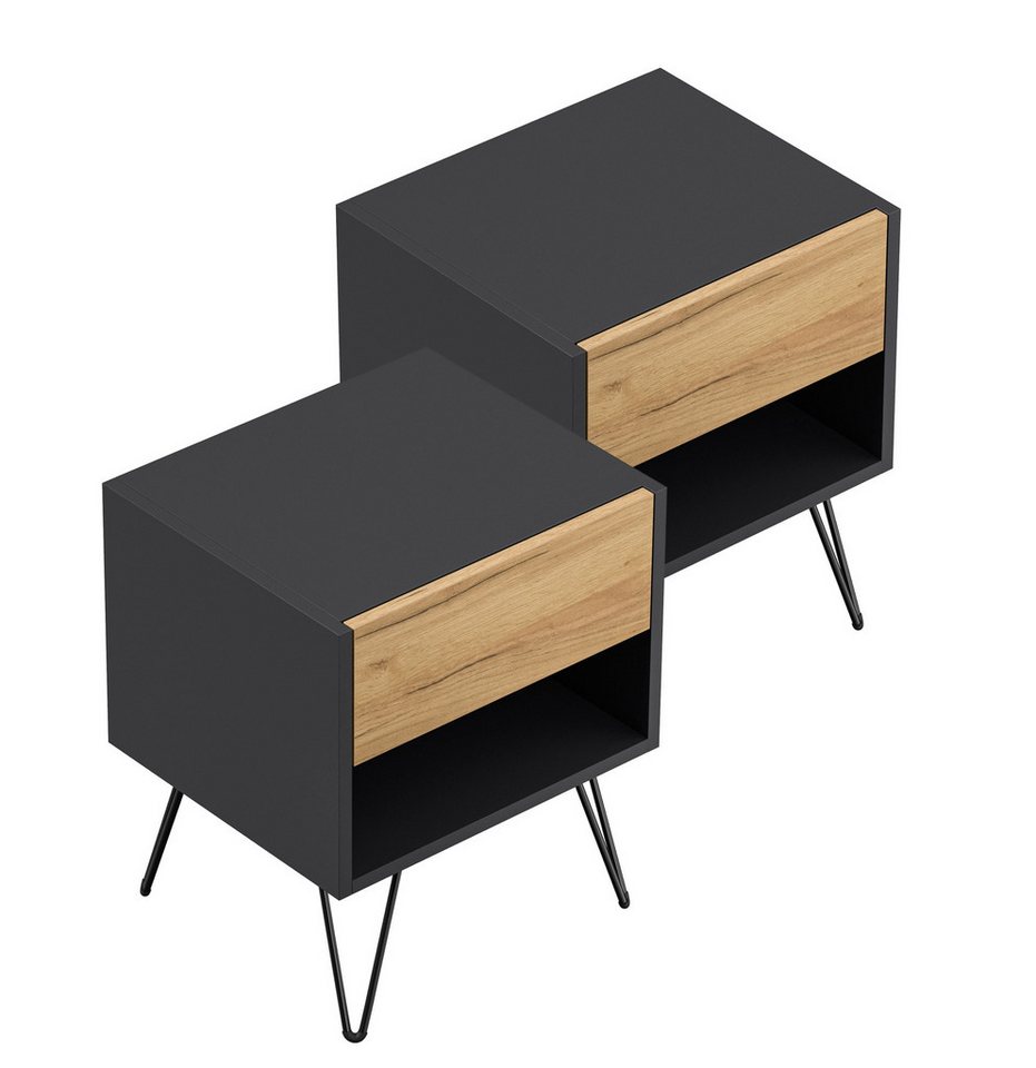 Magnolia Home Nachttisch 2er Set Nachttisch Kommode Dion 40cm SoftClose stehend Grafit & Eiche, Soft-Close Magnolia Home Nachttisch 2er Set Nachttisch Kommode Dion 40cm SoftClose stehend Grafit & Eiche, Soft-Close von Magnolia Home