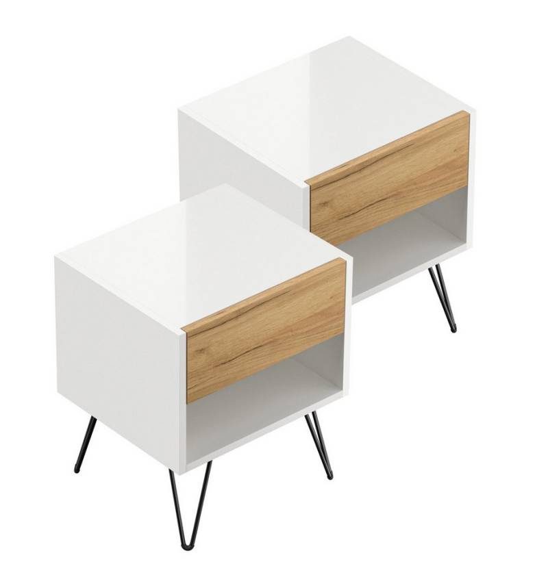 Magnolia Home Nachttisch 2er Set Nachttisch Kommode Dion 40cm SoftClose stehend Weiß & Eiche Fr, Soft-Close Magnolia Home Nachttisch 2er Set Nachttisch Kommode Dion 40cm SoftClose stehend Weiß & Eiche Fr, Soft-Close von Magnolia Home