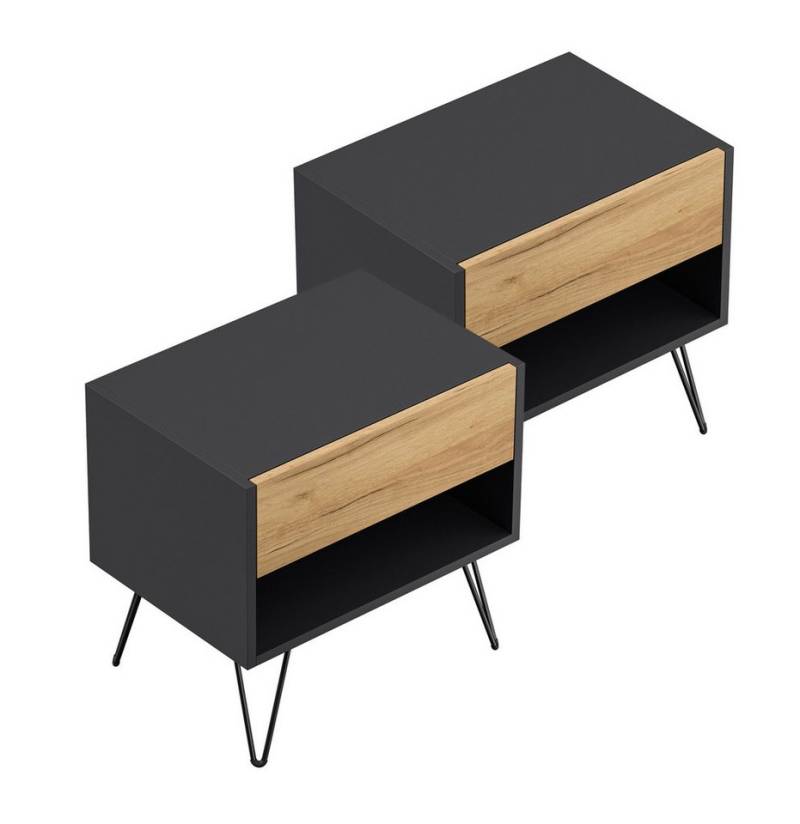 Magnolia Home Nachttisch 2er Set Nachttisch Kommode Dion 50cm SoftClose stehend Grafit & Eiche, Soft-Close Magnolia Home Nachttisch 2er Set Nachttisch Kommode Dion 50cm SoftClose stehend Grafit & Eiche, Soft-Close von Magnolia Home