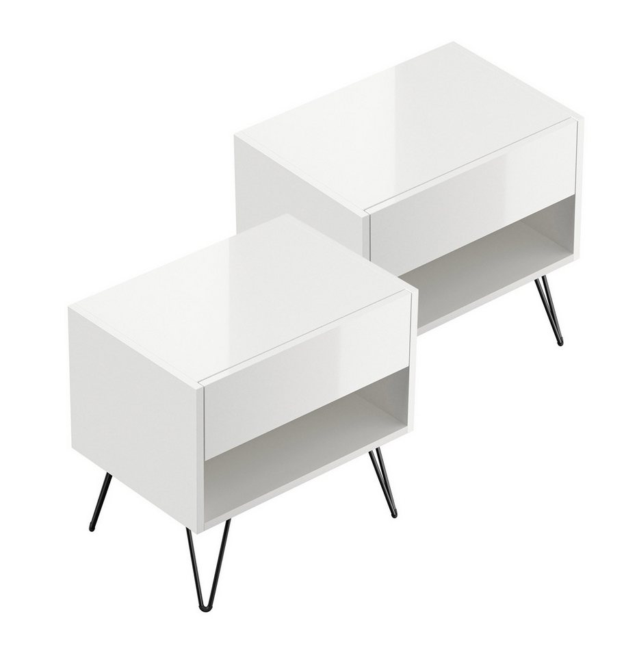 Magnolia Home Nachttisch 2er Set Nachttisch Kommode Dion 50cm SoftClose stehend Weiß Hgl, Soft-Close Magnolia Home Nachttisch 2er Set Nachttisch Kommode Dion 50cm SoftClose stehend Weiß Hgl, Soft-Close von Magnolia Home