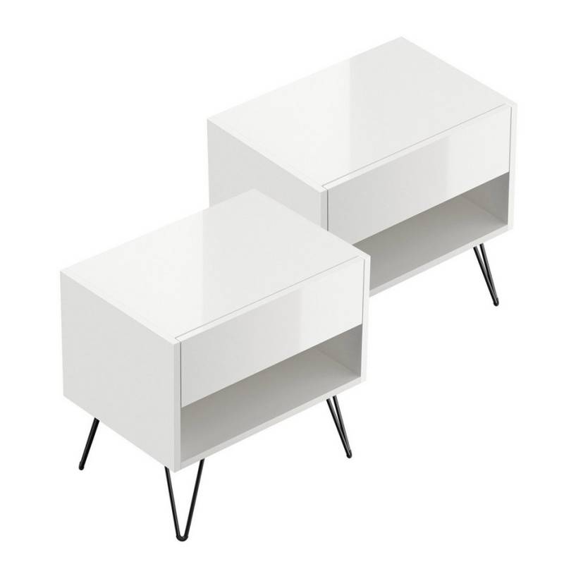 Magnolia Home Nachttisch 2er Set Nachttisch Kommode Dion 50cm SoftClose stehend Weiß Hgl, Soft-Close Magnolia Home Nachttisch 2er Set Nachttisch Kommode Dion 50cm SoftClose stehend Weiß Hgl, Soft-Close von Magnolia Home