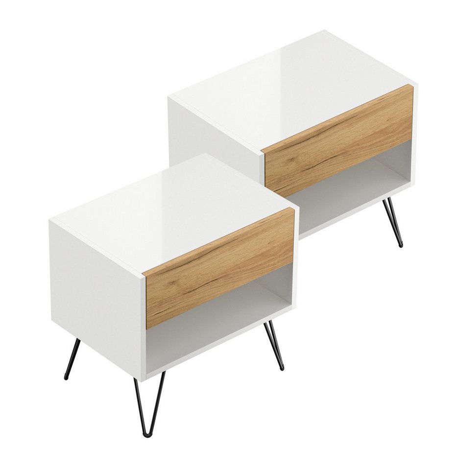 Magnolia Home Nachttisch 2er Set Nachttisch Kommode Dion 50cm SoftClose stehend Weiß & Eiche Fr, Soft-Close Magnolia Home Nachttisch 2er Set Nachttisch Kommode Dion 50cm SoftClose stehend Weiß & Eiche Fr, Soft-Close von Magnolia Home