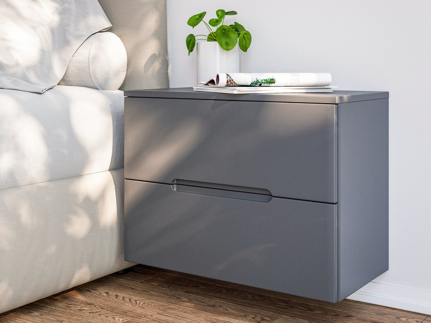 Magnolia Home Nachttisch Nachttisch Talo 60cm 2 Softclose-Einzüge mit Greifraum Wandmontage gra Magnolia Home Nachttisch Nachttisch Talo 60cm 2 Softclose-Einzüge mit Greifraum Wandmontage gra von Magnolia Home