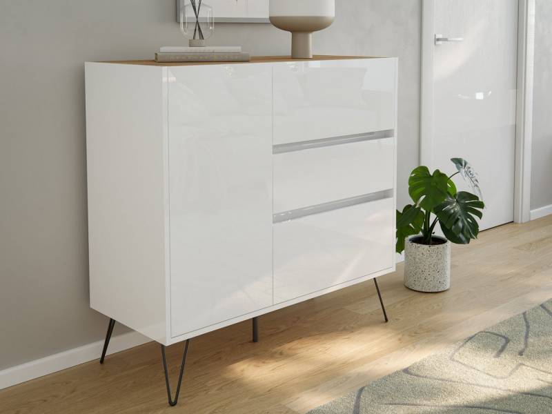 Magnolia Home Sideboard Design Sideboard Kommode Altan 100cm Greifraum 3 SoftClose 1 Tür Weiß/ von Magnolia Home