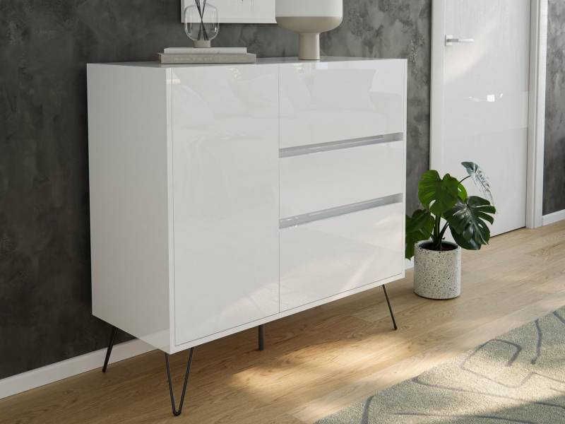 Magnolia Home Sideboard Design Sideboard Kommode Altan 100cm Greifraum 3 SoftClose 1 Tür Weiß von Magnolia Home