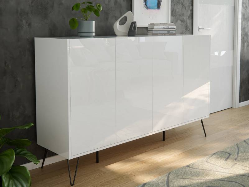 Magnolia Home Sideboard Design Sideboard Kommode Rana 155cm 4 Softclose Türen Weiß hochglanz von Magnolia Home