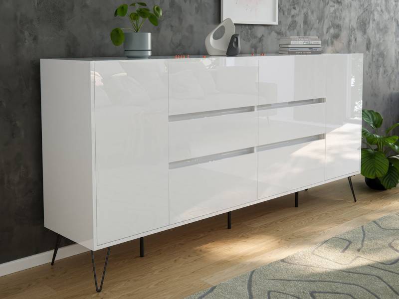 Magnolia Home Sideboard Design Sideboard Kommode Yako 200cm Greifraum 6 SoftClose 2 Türen Weiß von Magnolia Home