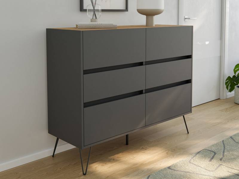 Magnolia Home Sideboard Kommode Dion XL 120cm 6 SoftClose SchubladenGrafit/Eiche Top von Magnolia Home