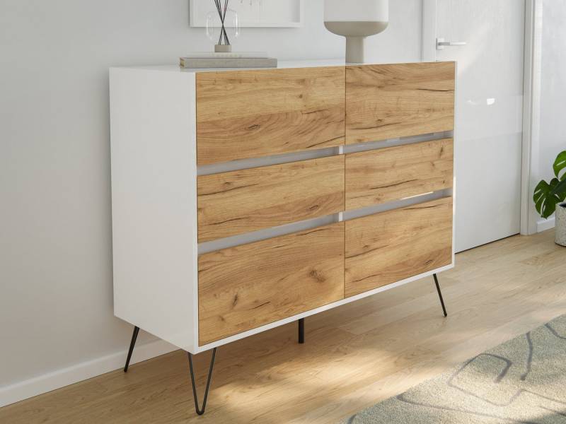 Magnolia Home Sideboard Kommode Dion XL 120cm 6 SoftClose SchubladenWeiß/Eiche Front von Magnolia Home