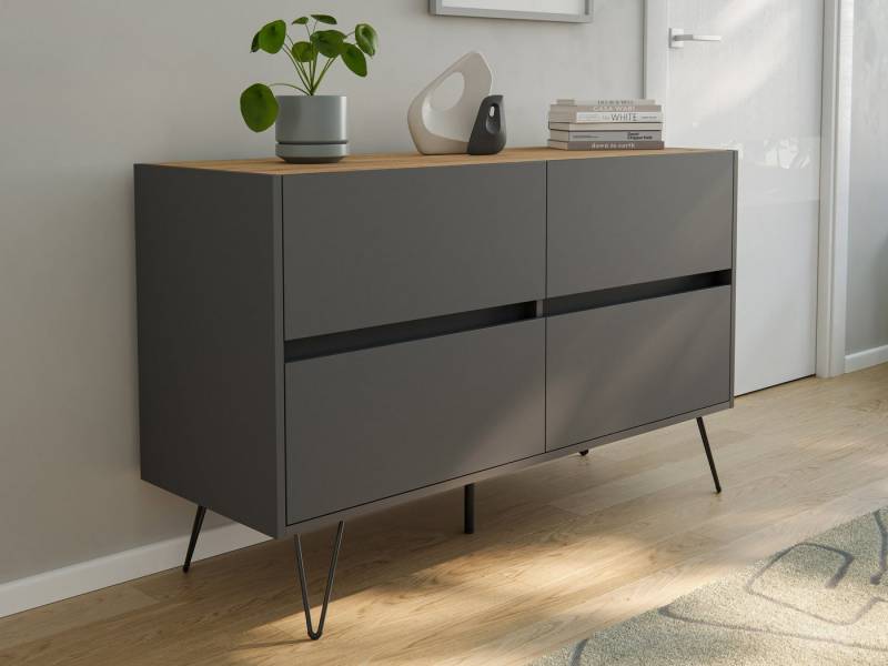 Magnolia Home Sideboard Raumwunder Kommode Dion 120cm Greifraum 4 SoftClose Schubladen Grafit/ von Magnolia Home