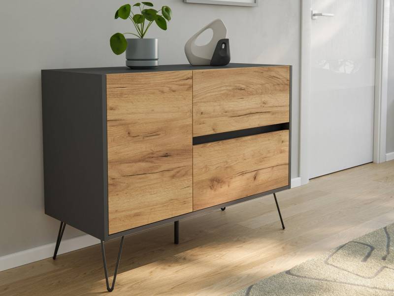 Magnolia Home Sideboard Raumwunder L Sideboard Kommode 100cm 2 SoftClose 1 Tür Grafit/Eiche Fr von Magnolia Home