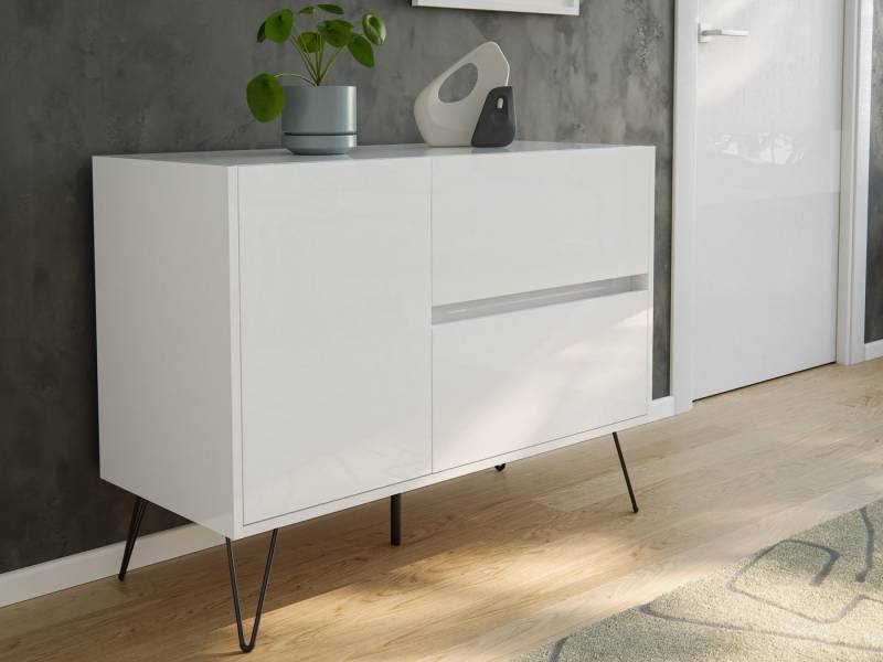 Magnolia Home Sideboard Raumwunder L Sideboard Kommode 100cm 2 SoftClose 1 Tür Weiß hochglanz von Magnolia Home