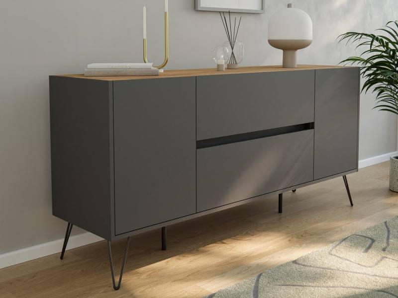 Magnolia Home Sideboard Raumwunder Sideboard Kommode Taran 155cm 2 SoftClose 2 Türen Grafit/Ei von Magnolia Home