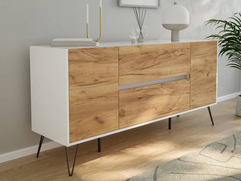 Magnolia Home Sideboard Raumwunder Sideboard Kommode Taran 155cm 2 SoftClose 2 Türen Weiß/Eich von Magnolia Home