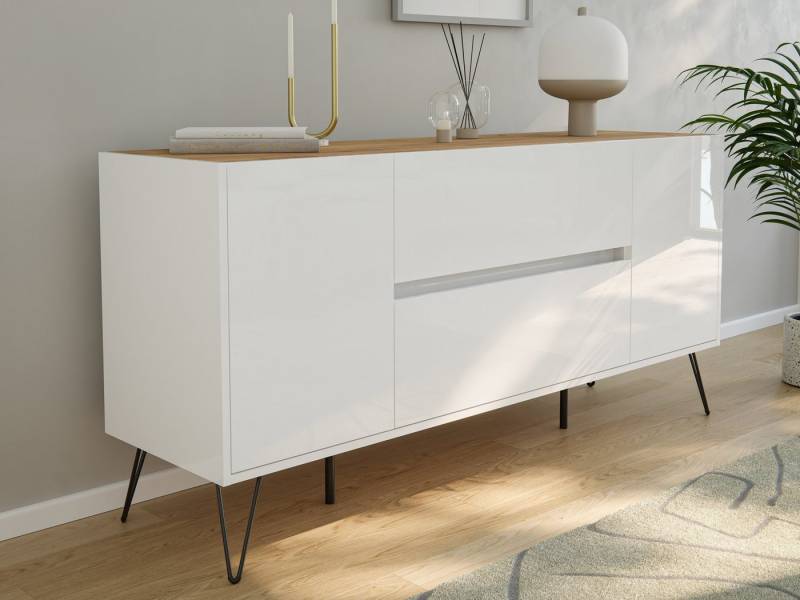 Magnolia Home Sideboard Raumwunder Sideboard Kommode Taran 155cm 2 SoftClose 2 Türen Weiß/Eich von Magnolia Home