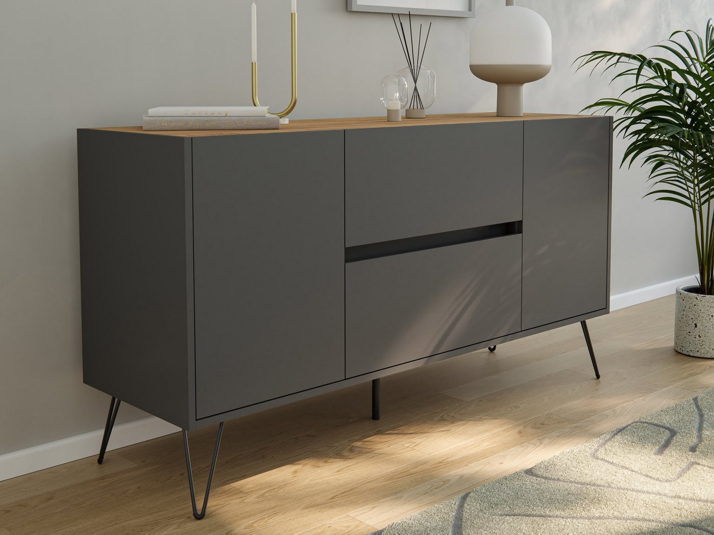 Magnolia Home Sideboard Raumwunder Sideboard Maya 140cm 2 Greif-SoftClose 2 Türen Grafit/Eiche Magnolia Home Sideboard Raumwunder Sideboard Maya 140cm 2 Greif-SoftClose 2 Türen Grafit/Eiche von Magnolia Home