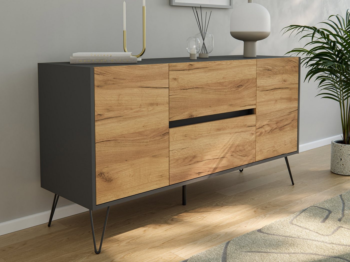 Magnolia Home Sideboard Raumwunder Sideboard Maya 140cm 2 Greif-SoftClose 2 Türen Grafit/Eiche Magnolia Home Sideboard Raumwunder Sideboard Maya 140cm 2 Greif-SoftClose 2 Türen Grafit/Eiche von Magnolia Home